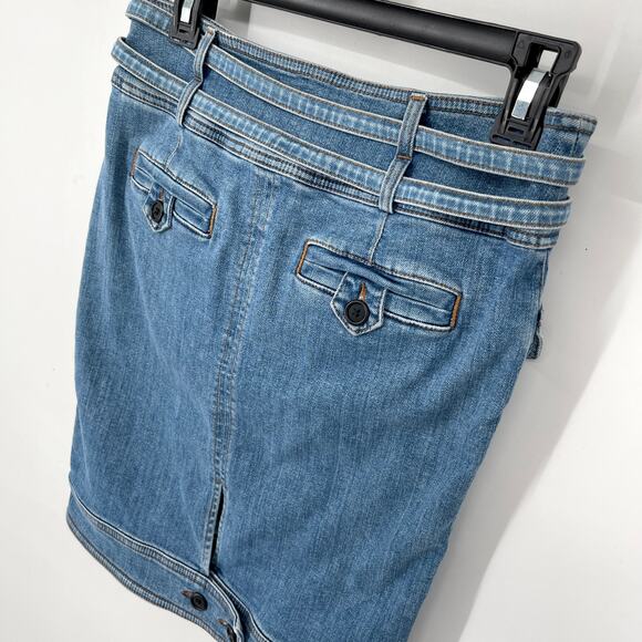 Swedish Hasbeens Denim Cargo Skirt Sz 36 / US M Blue Stone Bleach Wash Stretchy - Picture 7 of 13